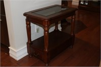 Wooden Side Table with Glass Top