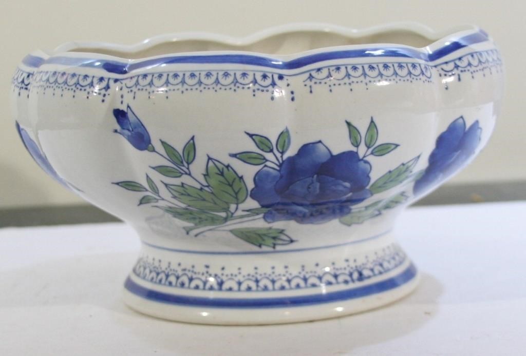 Vintage AAA Blue Floral Painted Pottery Bowl