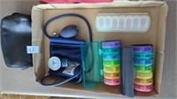 Pill boxes, blood pressure unit, polyester