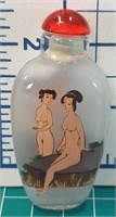 Reverse painted Chinese glass snuff nudie bottle