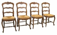 (4) FRENCH PROVINCIAL OAK LADDER BACK CHAIRS
