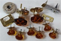 7 Amber Cut Glass Door & Cupboard Knobs