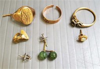 Group assorted scrap gold, rings, earring backs,