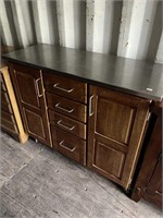 Wood buffet sideboard with a stainless top and a