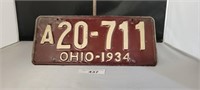 1934  Ohio License Plate