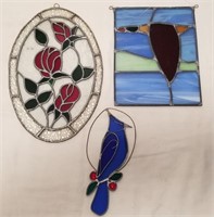 Roses, Duck & Blue Bird Stained Glass Decorations