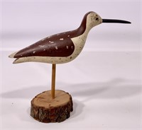 Wooden shorebird, hand carved & painted, 8.5"L,