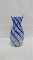 Murano Style 14" Blue Swirl Art Glass Vase