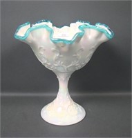 Fenton Iridized Pearl Blue Crest  Compote