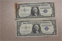 Lot of 2 1957 Blue Seal $1.00 Note