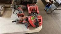 2 MILWAUKEE CORDLESS DRILLS & 2 CHARGERS