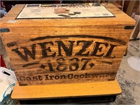 Wenzel cast iron cookware set in wood crate