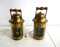 Pair Brass Electrified Marine Oil Lights