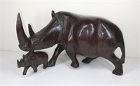 Wood Carved Rhino Sculpture