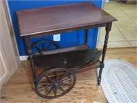 27"x 17"x 27" Vintage Wood Tea Cart W/Drop Leaves