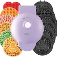 Mini Waffle Maker with 7 Removable Plates-