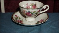 VTG Cup and Saucer by Tilso Pink and Red Roses