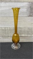 Vintage Amber Glass Bud Vase With Clear Base 10" T