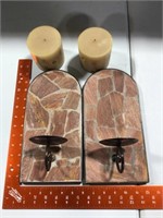 Pair stone wear wall candle holders w candles