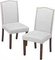 Fabric Studded Dining Chairs  Set of 2  Grey