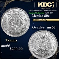 1945 Mexico 50 Centavos Silver Santos Collection K