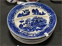 4 Blue Willow Divided Plates.
