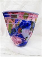 "CANDY CANE" ART GLASS VASE-SIGNED 8"T X 7.5"W