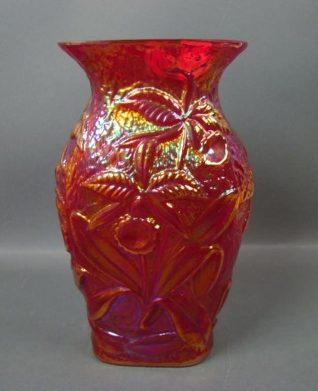 Fenton Red Carnival Glass Orchid Vase