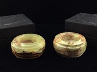 2 Kalifano carved stone onyx candle holders in
