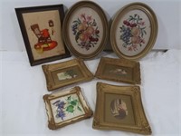 Lot of 7 Small Framed Pictures-3 Needlepoints,