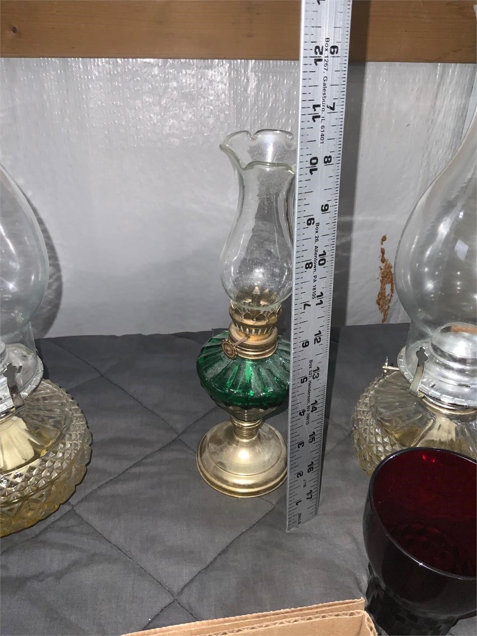 small green oil lamp vintage