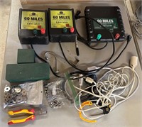 3 Electric Fence Controllers- Bolts- Tools