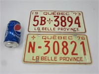2 plaques d'immatriculation Québec