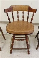 Swivel spindle back stool w/ leather seat