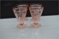 4 Jeannette Glass Sunflower Pink Footed Tumbler
