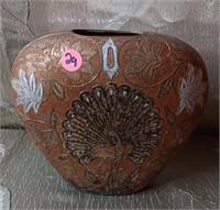 Vintage Brass Vase - Peacock