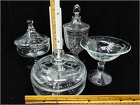 (4) Clear Etched Glass Candy Dishes
