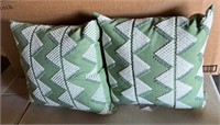 Pair Green zig zag throw pillows