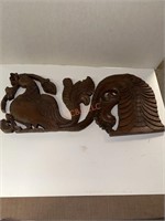 Vintage hand carved wooden peacock wall decor