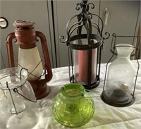 Hurricane lamps - 2, candle lamps - 4 and lantern