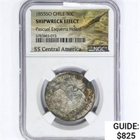 1855SO 50C Chile NGC ShipwreckSS Central America