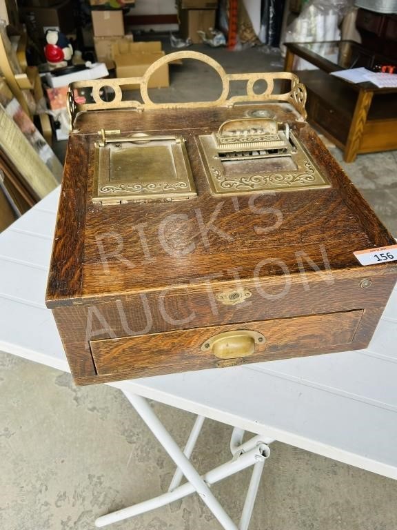 antique oak & cast cash register - 19 x 17