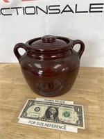 Vintage USA marked Brown stoneware bean pot with