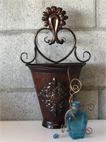 Large Metal Wall Pocket/Blue Glass Chime