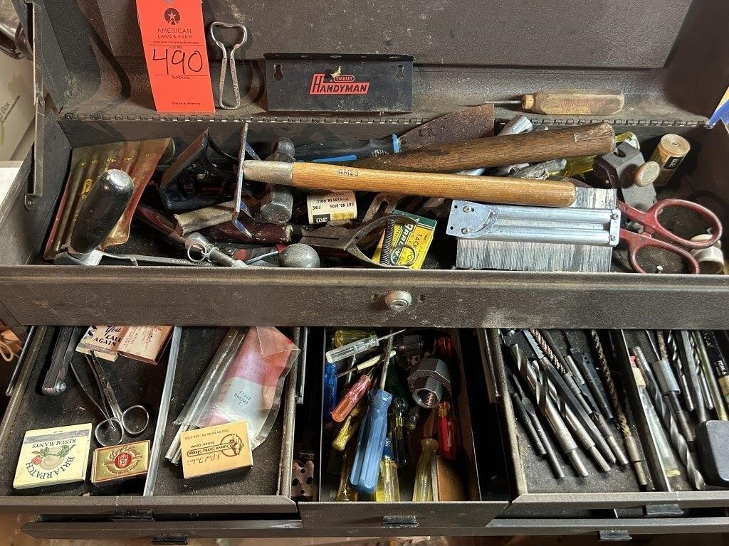Assorted Tools in Box and Shelf