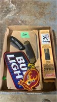 Assorted patches, uncle Henry knife, knife