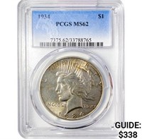 1934 Silver Peace Dollar PCGS MS62