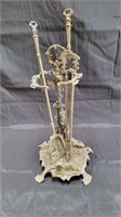 Vintage ornate cast brass 3pc. fireplace set
