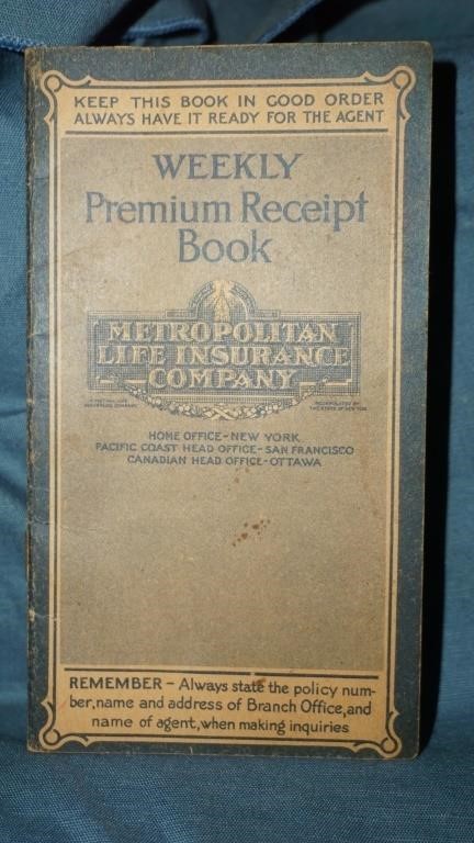 1933 to 1937 Weekly Premium Receipt Book