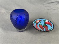 Etched Blue Mini Vase & Bowl